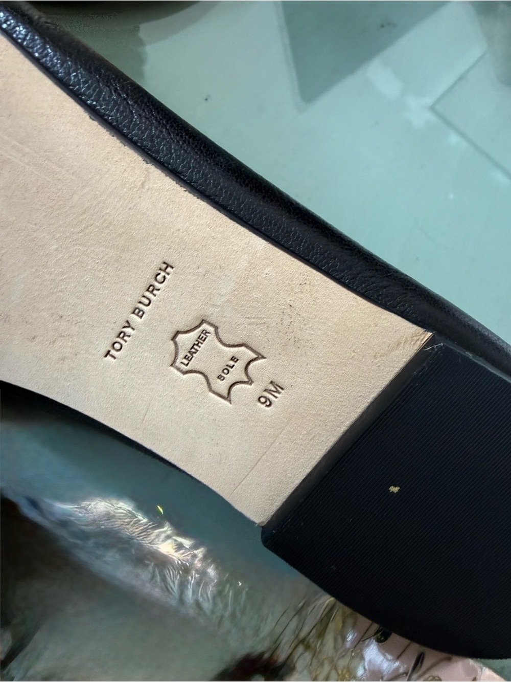 Tory Burch Black Leather Ballet Flats with Gold Logo - Picture 6 of 6